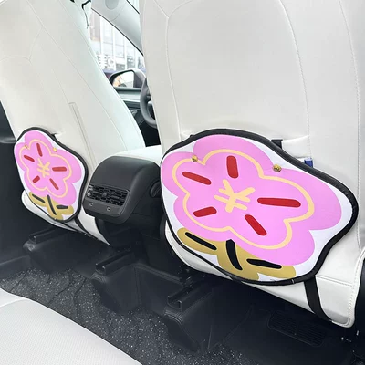 Small flower cartoon cute car chair back anti-kick pad simple and comfortable dirt-resistant storage bag anti-kick pad anti-dirty pad (Chair back anti-kick pad) - flower-anti-kick-pad-2-sheets