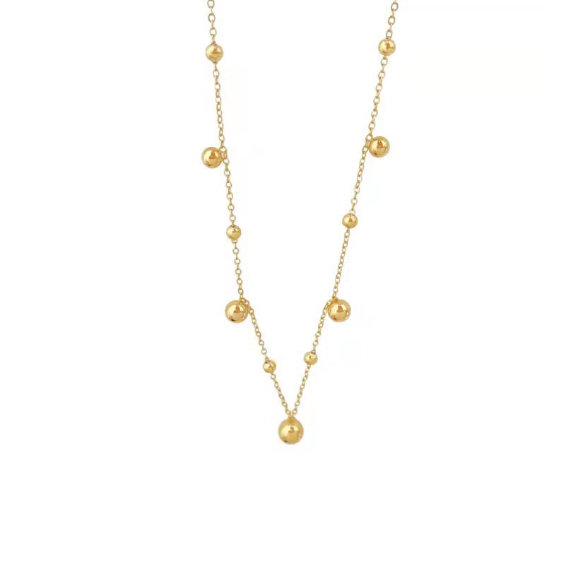 Tassel Titanium Steel Golden Balls Necklace Women's Non-Fading Hip Hop Beads Sweater Chain_colorza_4