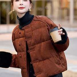 新中式国风羽绒服女短款冬季小个子复古风提花白鸭绒外套
