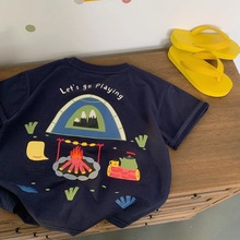 男童短袖纯棉T恤2025新款夏装中大儿童男孩夏季宽松上衣痞帅潮酷t