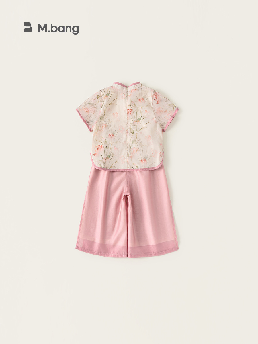 Yubao ropa infantil para niñas estilo nacional de verano para niños de mediano y medio estilo chino nuevo chaqueta de flores delgada pantalones de piernas anchas dos piezas