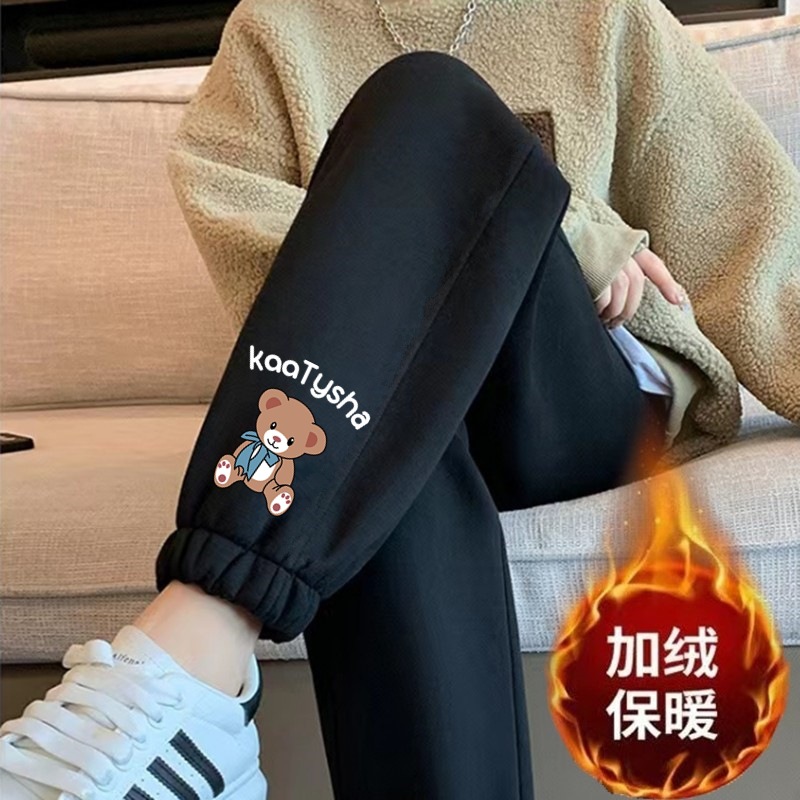 Kaa 곰 레깅스 블랙 팬츠 플러스 벨벳