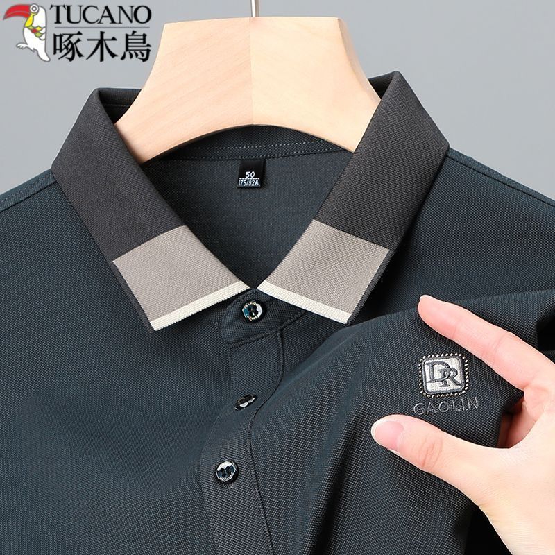 Nuevo Polo guapo de los hombres de verano que cose la Camiseta de algodón mercerizado de los hombres de moda flojos cómodos guapos