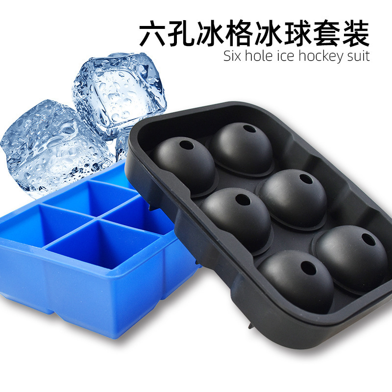 Silicone 6-hole Ice Hockey Set Cubic Ice Cube Ice Cube 6 Ice Cube Mold Whiskey Drink Ice Cube Mold