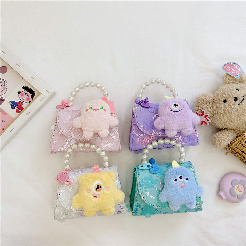 Nueva princesa de dibujos animados bolsos infantiles lindos bolsos de arco de moda chica perla bolsos de hombro