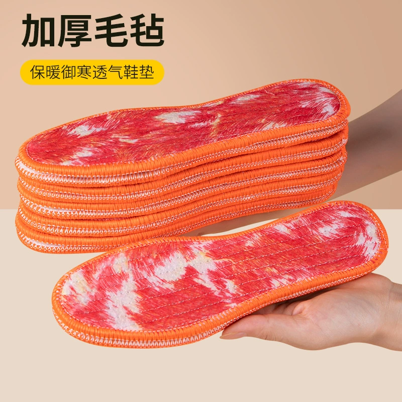 Оптовые флисовые и утолщенные зимние стельки из овечьей шерсти с красным и синим узором «феникс», унисекс, теплые и влагопоглощающие войлочные стельки.