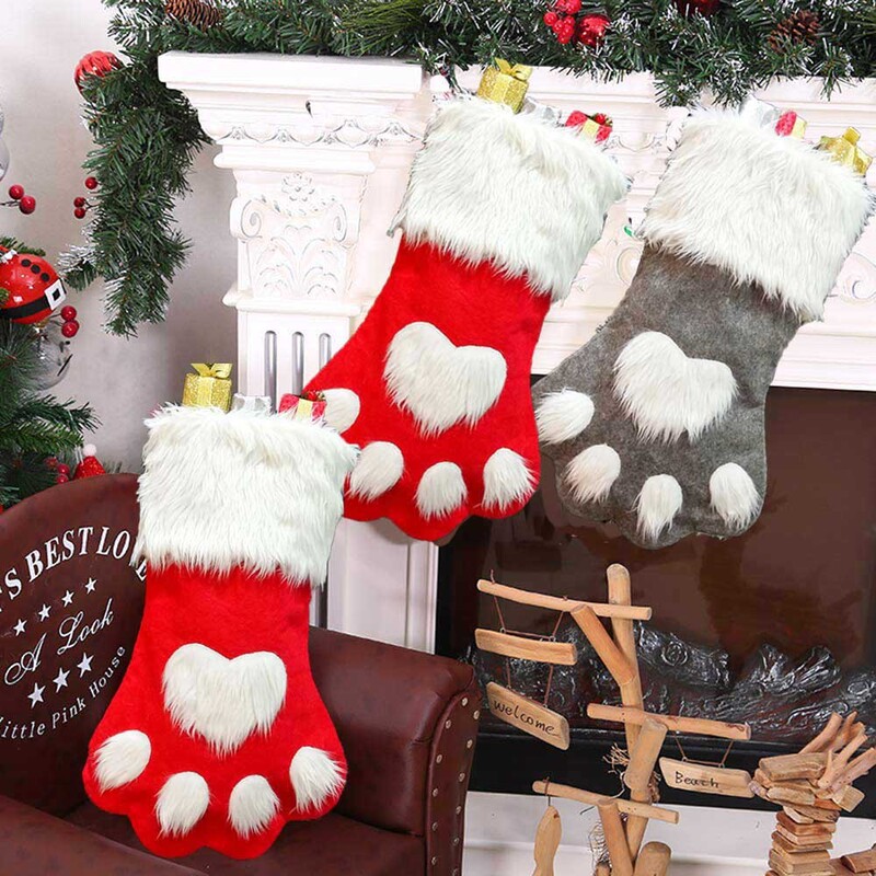Etsy Personalized Name Christmas Decoration Supplies Christmas Red and Gray Long-Haired Dog Paw Socks Christmas Socks