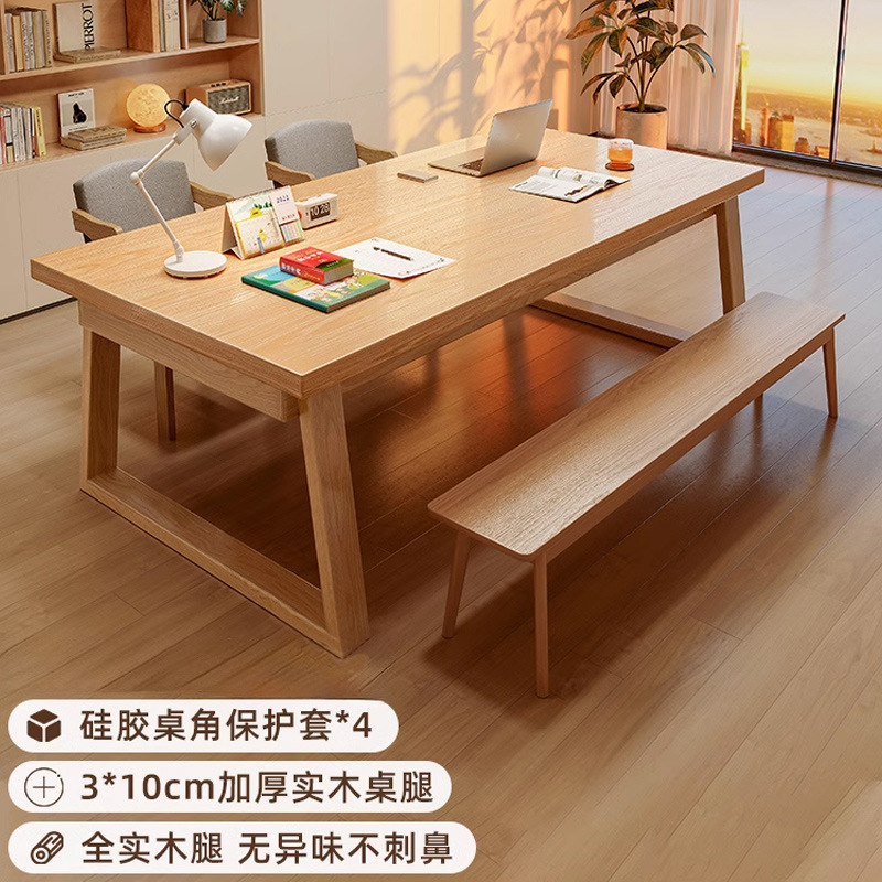 Salón de estar escritorio largo para la sala de estar escritorio de escritorio escritorio de madera maciza escritorio de computadora para estudiar doble mesa larga