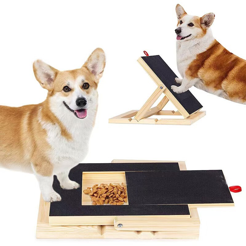 Cross-Border Wooden Dog Scratching Board with Adjustable Height, Dog Nail Trimming and Scratching Board, Pull-Out Treat Hiding Box