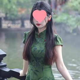 【丹青客】提花改良旗袍女春气质复古短袖连衣裙图片色涤纶高级感