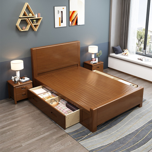 Chinese solid wood bed rubber wood children's adult bed hotel dormitory home bedroom multi-size bed factory direct sales