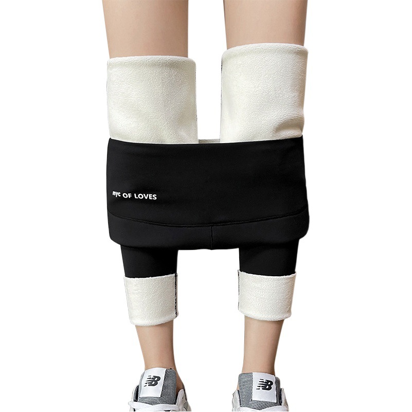 Pantalones de Forro Polar con Estampado de Tiburón, Pantalones de Barbie al por Mayor para Ropa de Abrigo de Otoño e Invierno, Leggings de Forro Polar Grueso con Estampado de Luna Plateada para Mujer
