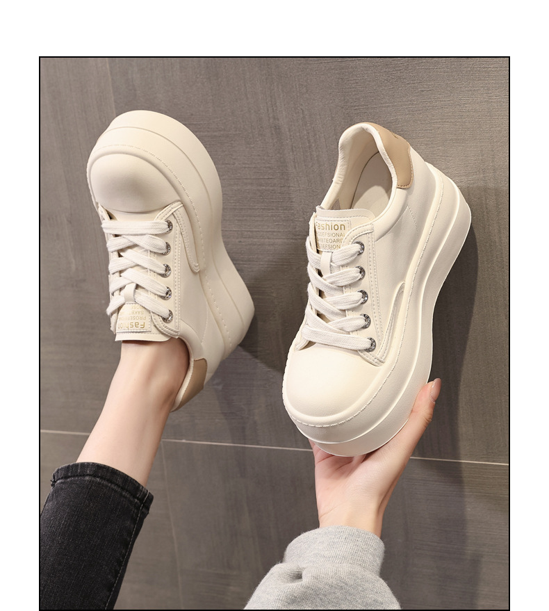 Giày sneaker nữ đế dày tăng chiều cao, phong cách trượt ván, đế mềm — Màu đen be chi tiết 14