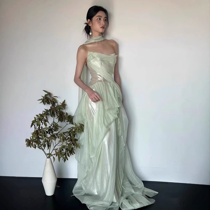 French-Style Strapless Gentle Niche High-Quality Dress for Engagement, Coming-Of-Age Ceremony, Party, Toast, and Morning Robe