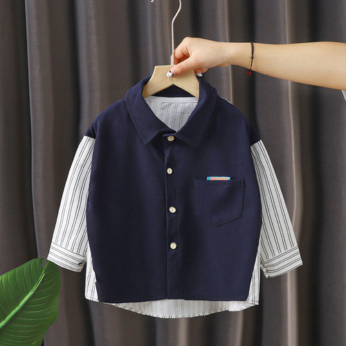 Boys' long-sleeved shirt autumn new long-sleeved children's baby white shirt small and medium-sized children's autumn baby tops