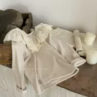 Новая девушка трикотажная нижняя рубашка сплошной цвет кружева осень корейская версия детской рубашки с длинными рукавами и отворотом 0050A034
