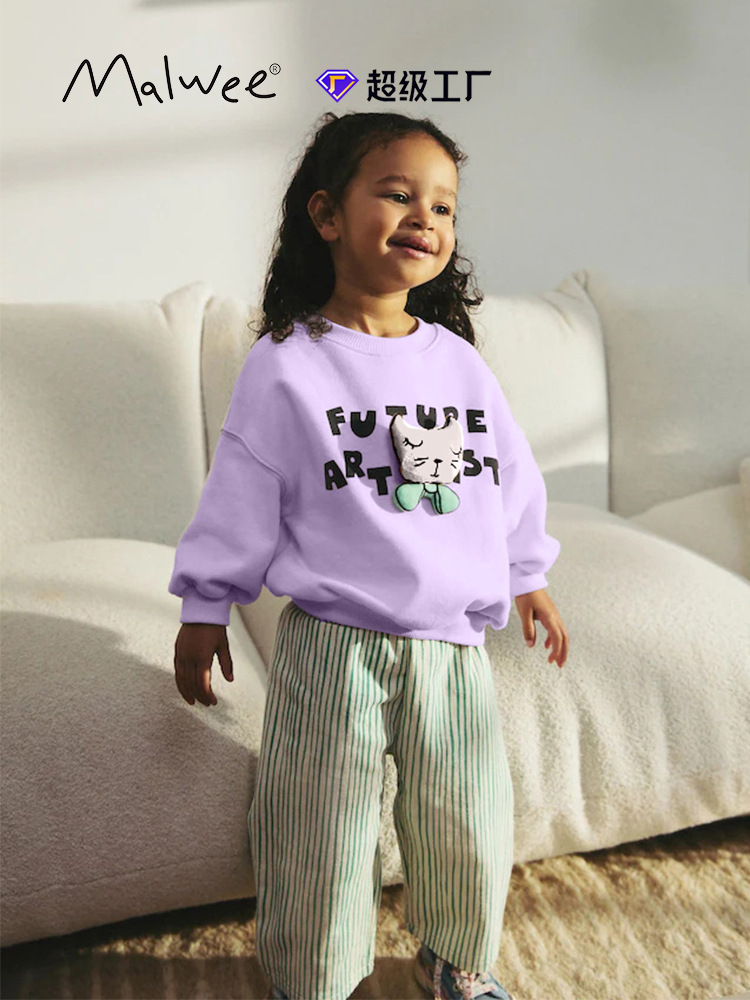 Sudadera de niña malwee transfronteriza otoño e invierno nuevo estilo cuello redondo re-top de otoño de niña de estilo occidental para niños pequeños y medianos europeos y americanos