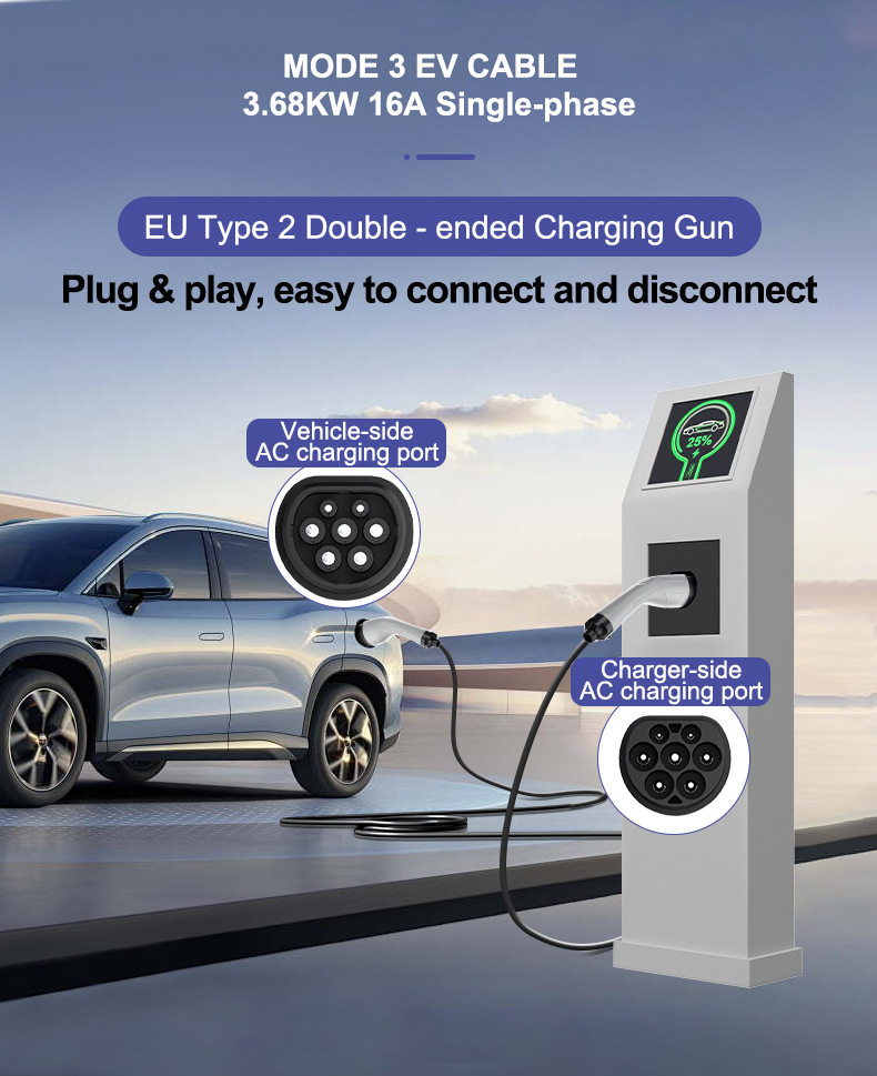 European Standard Double-Head Gun White Type2 European Cross-Border Exclusive 3.7Kw New Energy Vehicle Charging Pile Dedicated Portable