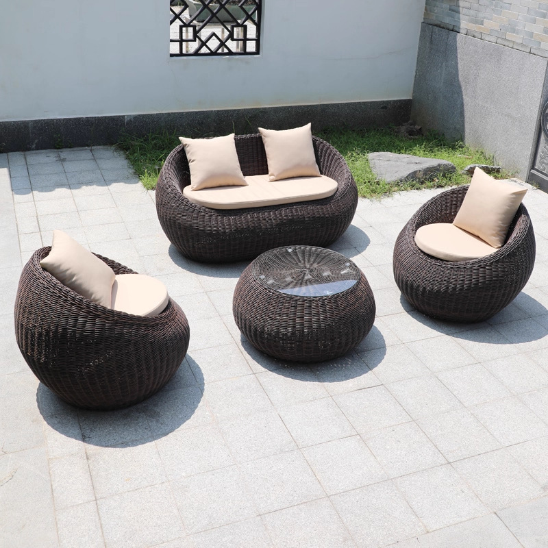 Balcón al aire libre sofá tela de caña mesa de té combinación de caña ocio al aire libre patio silla de caña jardín al aire libre muebles tejidos