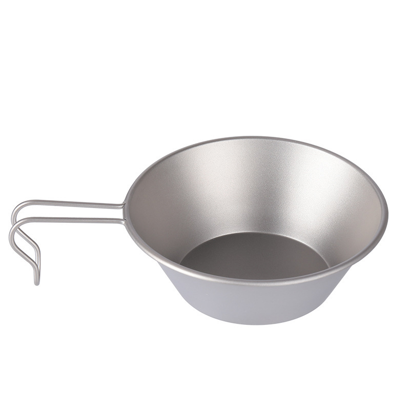 Outdoor Titanium Bowl Pure Titanium Portable Tableware Camping Picnic Equipment Folding Handle Shela Cup Camping Shela Bowl