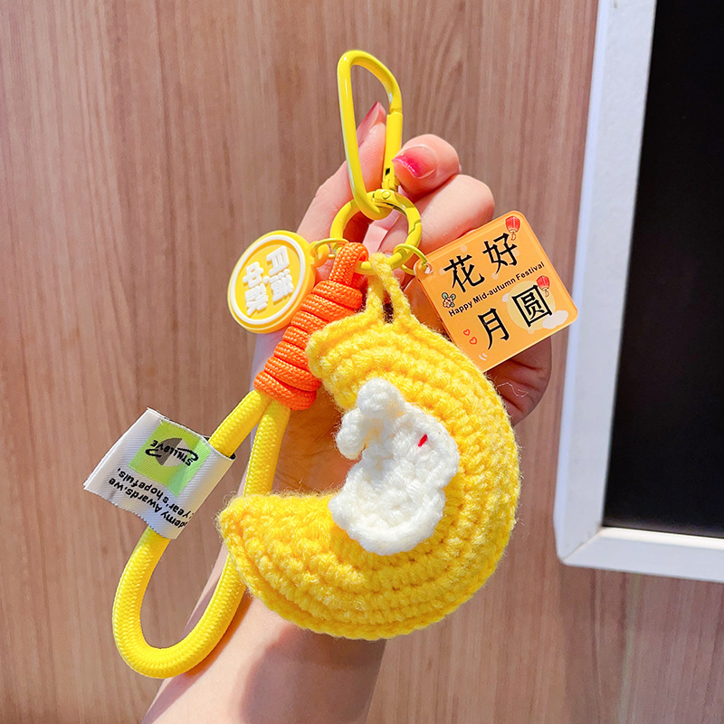 中秋節小さなギフトぬいぐるみかぎ針編みムーンウサギキーホルダーペンダント 2025 新しいかわいいスクールバッグペンダント|undefined