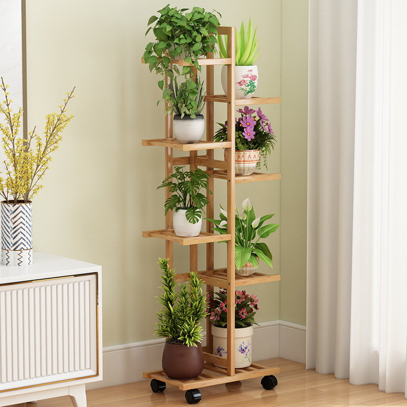 Nan bambú nuevo estante de flores estante de suelo izquierdo estante de maceta de flores balcón doméstico decoración de sala de estar estante de almacenamiento de grasa verde
