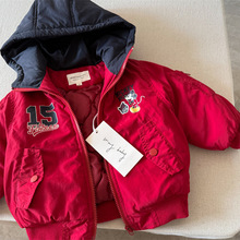 儿童夹棉外套连帽男童秋冬夹克卡通新款小童棉衣外穿上衣一件代发