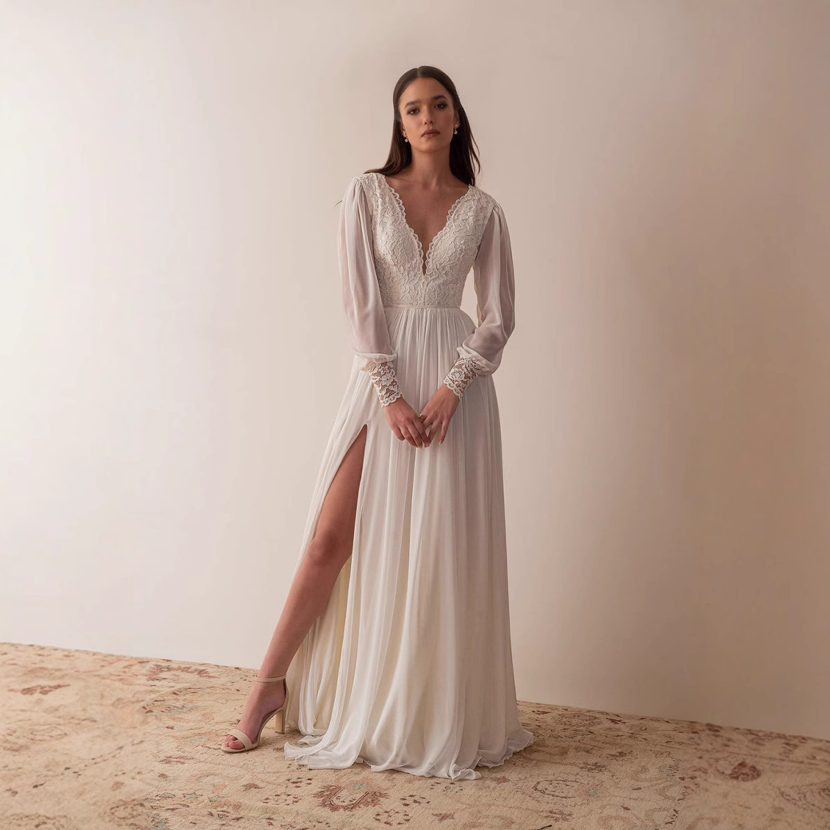 Amazon europeo y americano AliExpress deseo nuevo vestido de novia vestido de noche sexy con cuello en V una línea vestido de novia se puede personalizar
