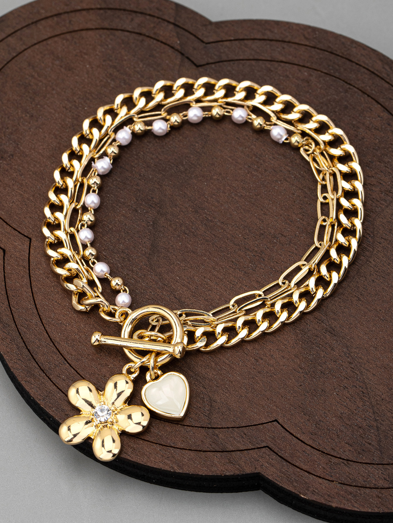 Zinc alloy Material Heart Shape, Flower Pattern Women's Gender Lady Heart Shape Flower Zinc Alloy Wholesale Bracelets