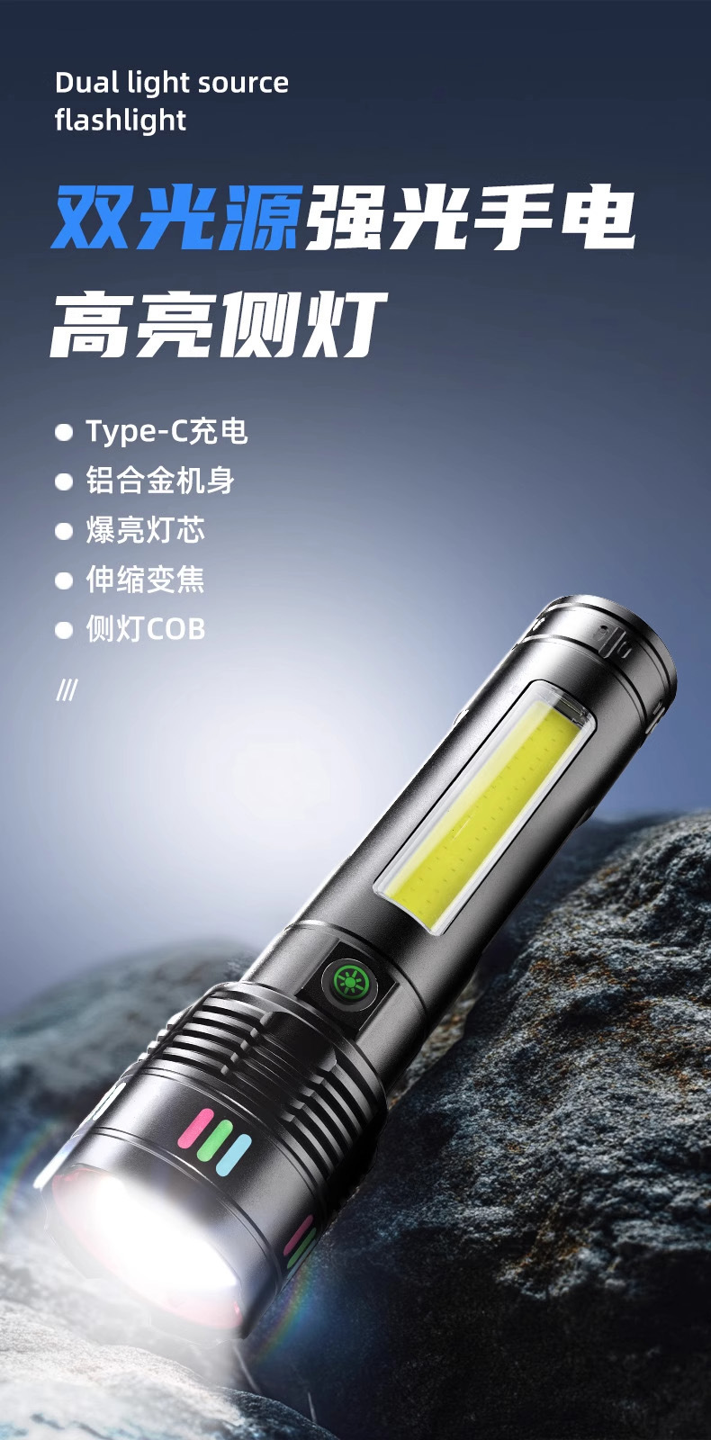 Cross-Border Electric Display Strong Light Flashlight White Laser Flashlight Outdoor Emergency Long Battery Life Light-Transmitting Zoom Long Shot