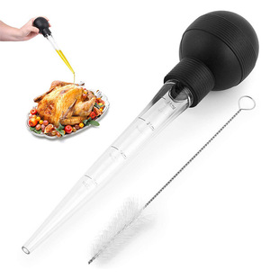 Rubber and Plastic Turkey Pump Household Kitchen Seasoning Roasted Chicken Pump Sauce Oil Syringe Dripping Oil Seasoning Tube with Cleaning Brush