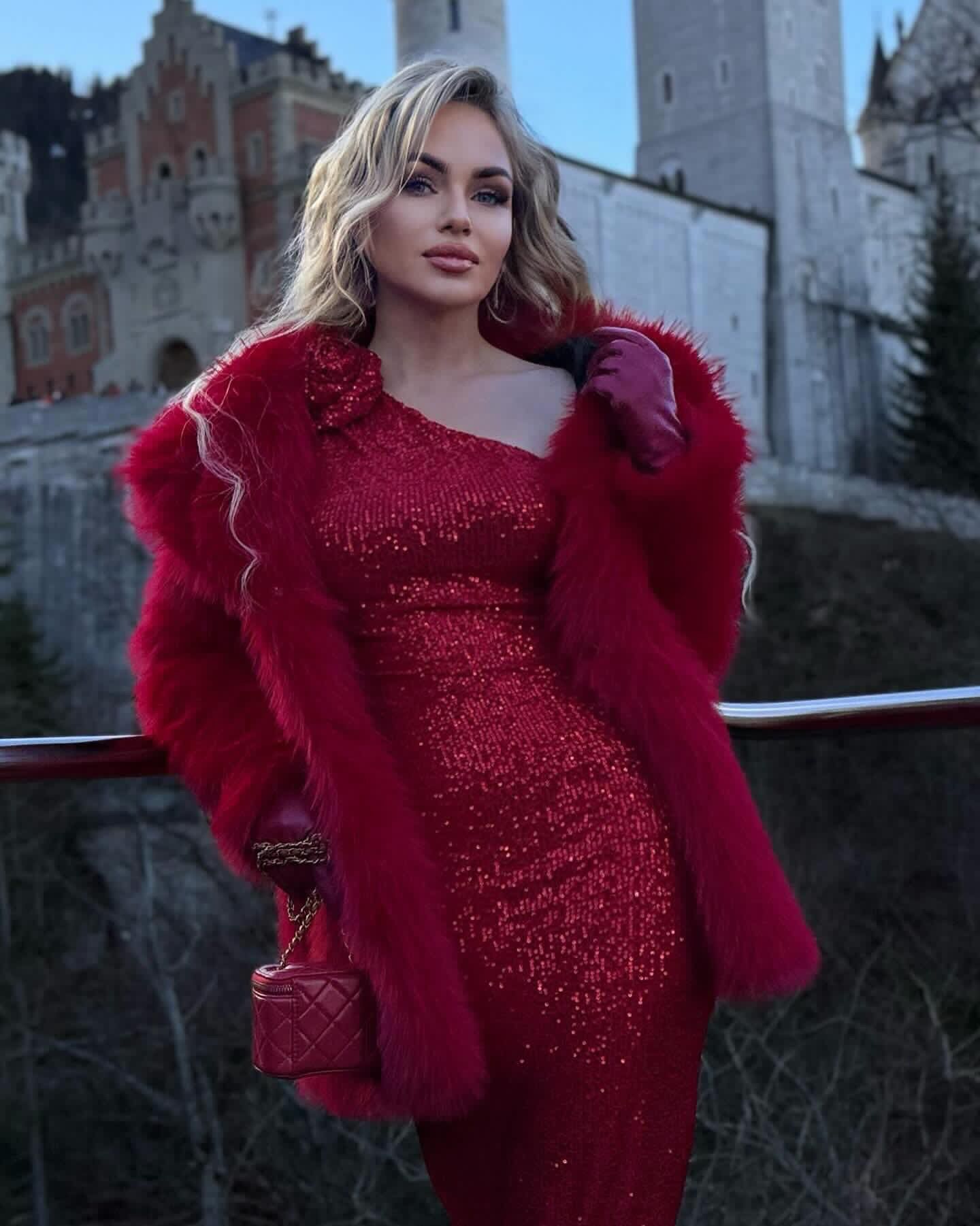 Women's Clothing New red flower one shoulder sequin dress long Christmas women's long sleeved dress autumn and winter_voghion.com