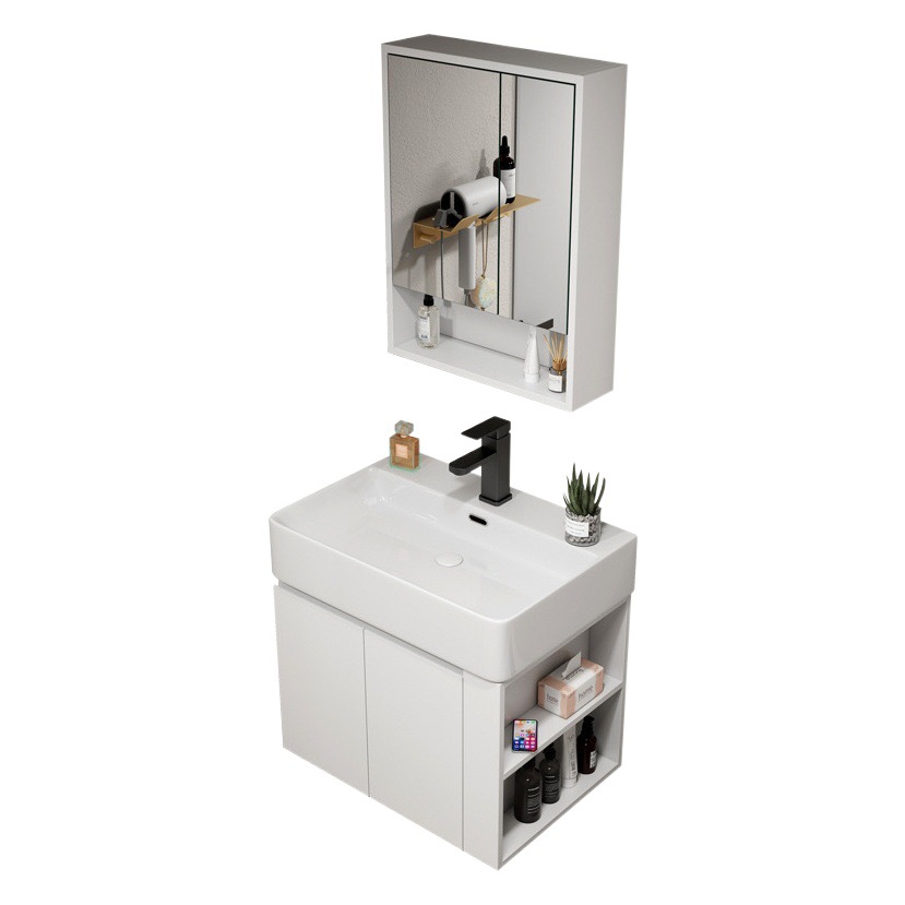 lavabo de madera maciza multicapa tipo pared ultra estrecha gabinete de baño con estante de almacenamiento lavabo de baño integrado tablero de lavado