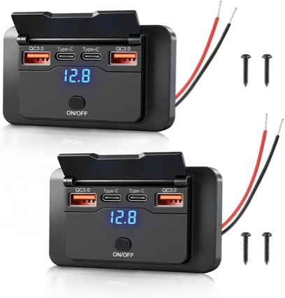 New model car and bus modified in-car charger with dual QC+ dual type-c digital display voltmeter and button switch