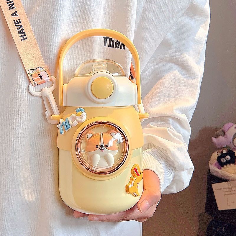 Cute pet water cup for girls, high aesthetic appeal, adorable children's thermos cup, specially designed for girls going to school, 316 stainless steel straw cup