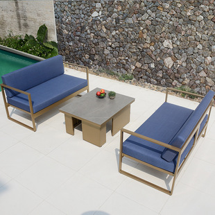 Creative Design Outdoor Metal Sofa Courtyard Garden Aluminum Alloy Anti-Rust Outdoor Coffee Table Double Sofa Customization