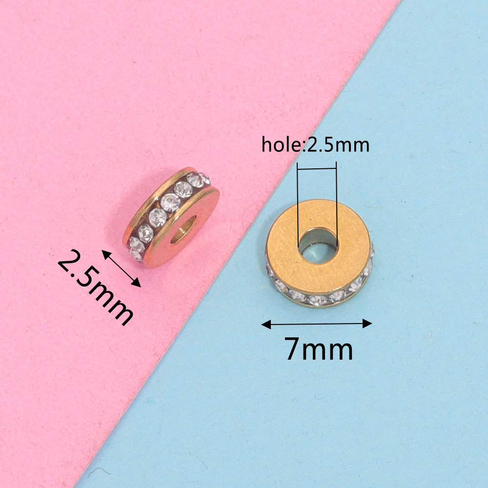 10 Pièces/Paquet Diamètre 7mm Diamètre 9mm Trou 2~2.9mm Acier Inoxydable Zircon Rond Brillant Barres D'espacement display picture 3