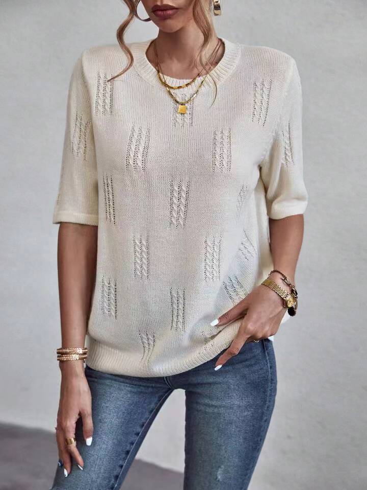 2025 New Amazon Cross-Border European and American Aliexpress Round Neck Summer Sweater Short-Sleeved Tops Casual Commuting