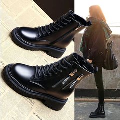 马丁靴女2025秋冬季新款女靴子厚底侧拉链单靴冬季加绒保暖女棉靴