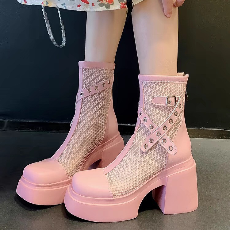 Children's Height-Increasing Sandals, Thick-Soled Breathable Pink Single Boots, New High-Heeled Thick-Heeled Mesh British Boots for Small People Children's Height-Increasing Sandals, Thick-Soled Breathable Pink Single Boots, New High-Heeled Thick-Heeled Mesh British Boots for Small People