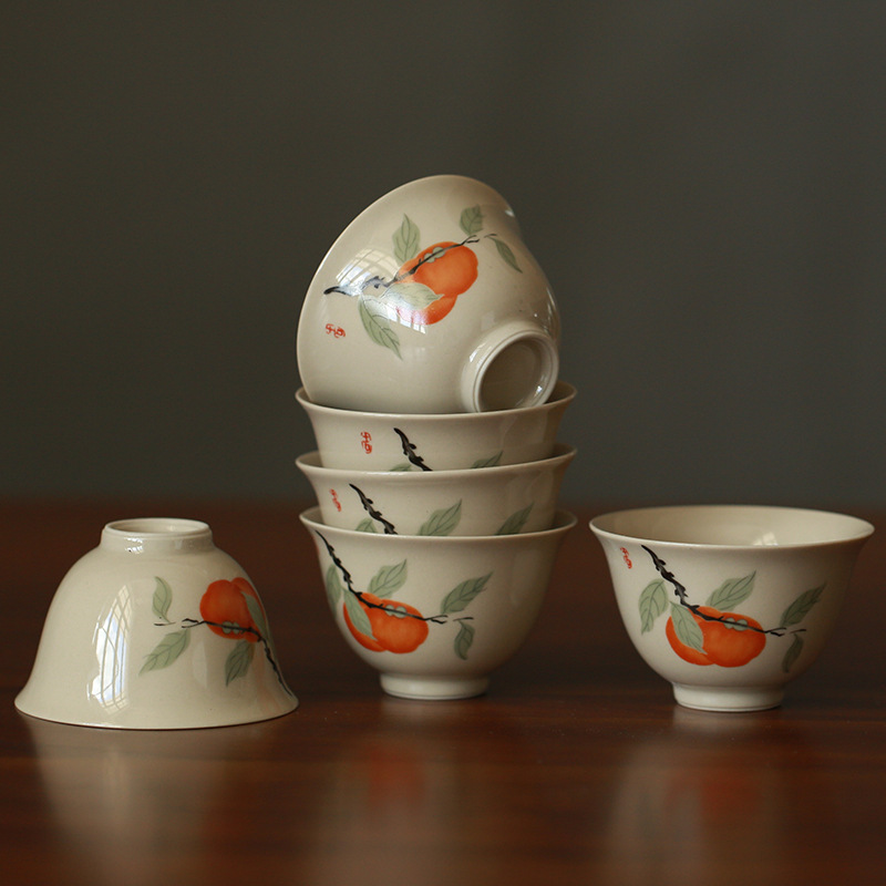 레트로 식물 재 작은 차 컵 레트로 세라믹 차 시음 컵 단일 컵 마스터 컵 단일 홈 쿵푸 차 세트 차 그릇