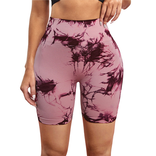 Seamless tie-dye style high-waisted quick-drying fitness cropped pants peach butt lift yoga sports tight shorts