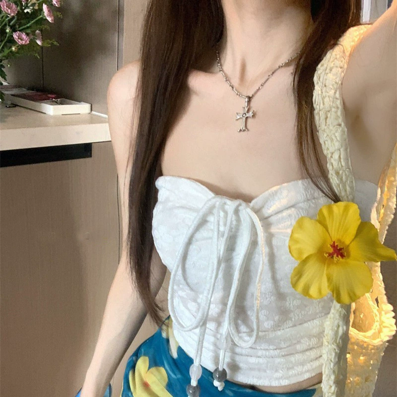 Сексуальная внутренняя одежда с открытой спиной и подушечками для груди, топ с лямкой на шее, стерео жилет с цветочным принтом и шнурком, топ без рукавов для женщин