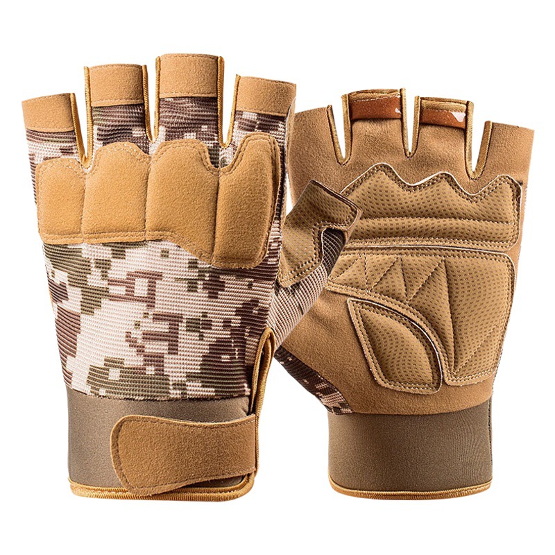 Tactical medio dedo guantes hombres camuflaje motocicleta militar fans juego dedo corto deportes motocicleta montar al por mayor Montañismo
