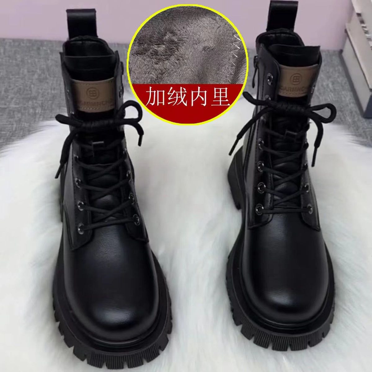 True Soft Retro Soft Bottom fleece-lined Martin Women's Boots Women's Autumn and Winter Short Boots New British Leather Thick Style 2023