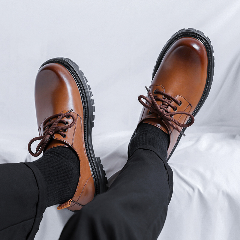 2024 Kožené boty Pánské Podzimní Studentské Velké Hnědé Vyšší Obchodní Šaty Svatební Nízké Martinské Boty 66103-Y_voghion.com