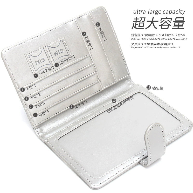 Wallet Anti -magnetic passport clip Multi -function multi -function multi -function multi -plug card seat folding buckle and fastening passport Ben leather card clip bag