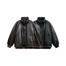 儒孟美式复古PU皮机车立领羽绒服男冬季90白鸭绒防风保暖皮衣外套