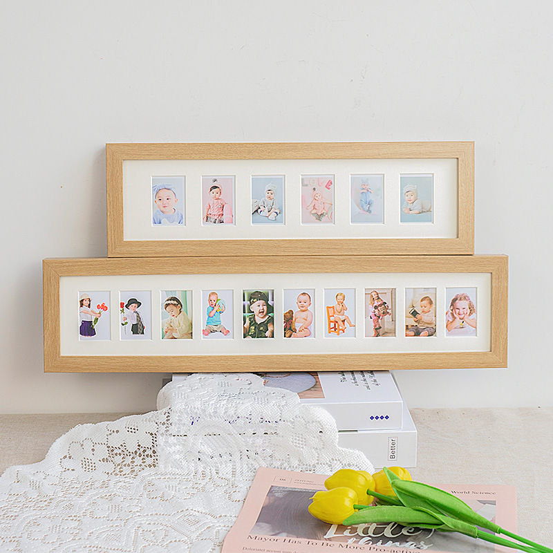 Simple wooden creative palace grid children's photo frame to record the baby's 100-day, full-month and one-year-old growth photo frame to be placed on the wall