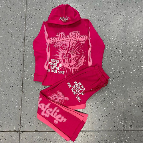 2025 Spring and Autumn Men's Fashion Hooded Bell Bottom Pants Set Sport Trendy Brand Couple Hooded Sweatshirt